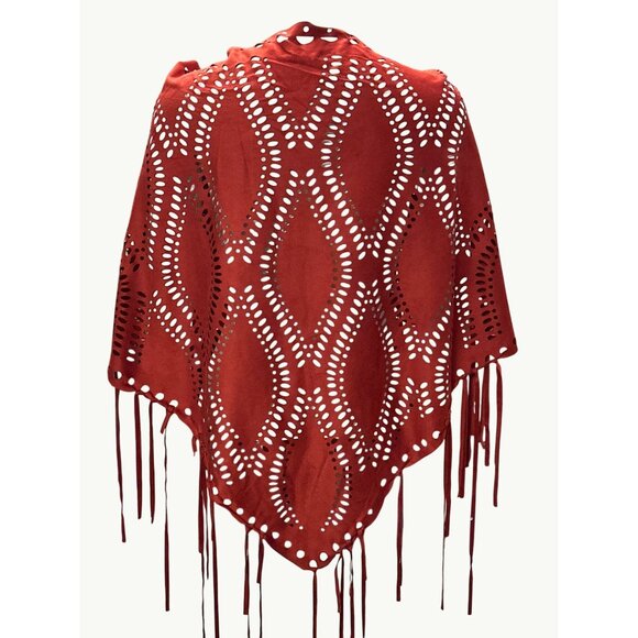 CCC Bohemian Cut Rust Red Laser Fringe Shawl 65 inch Shoulder Sheer Lightweight - Picture 3 of 8